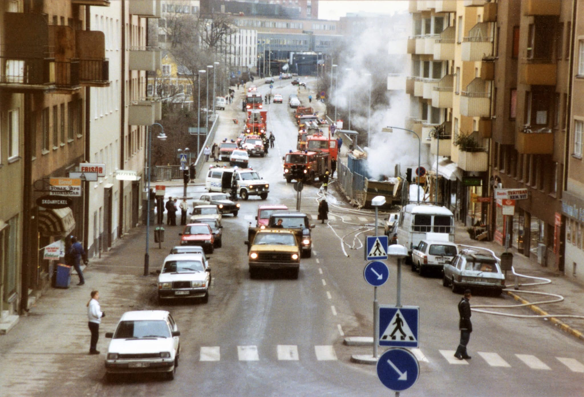 Bild från branden vid Ims Taxifik, 1989